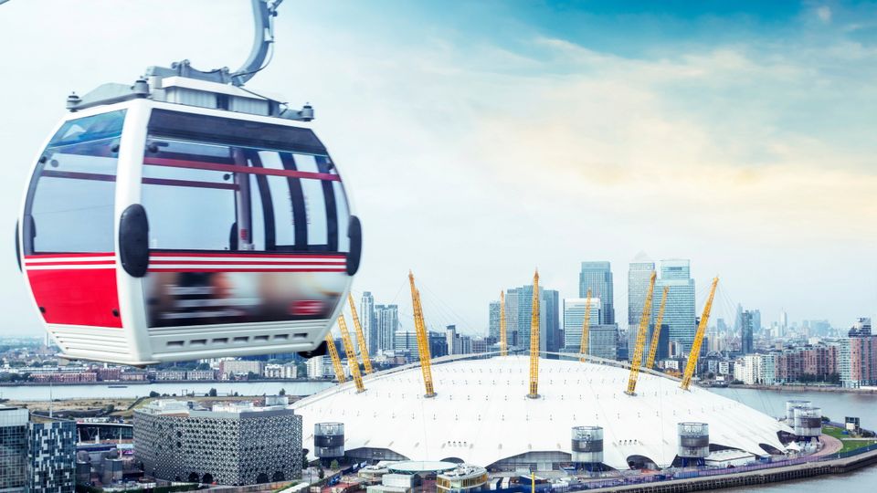 Seilbahn und Blick über London